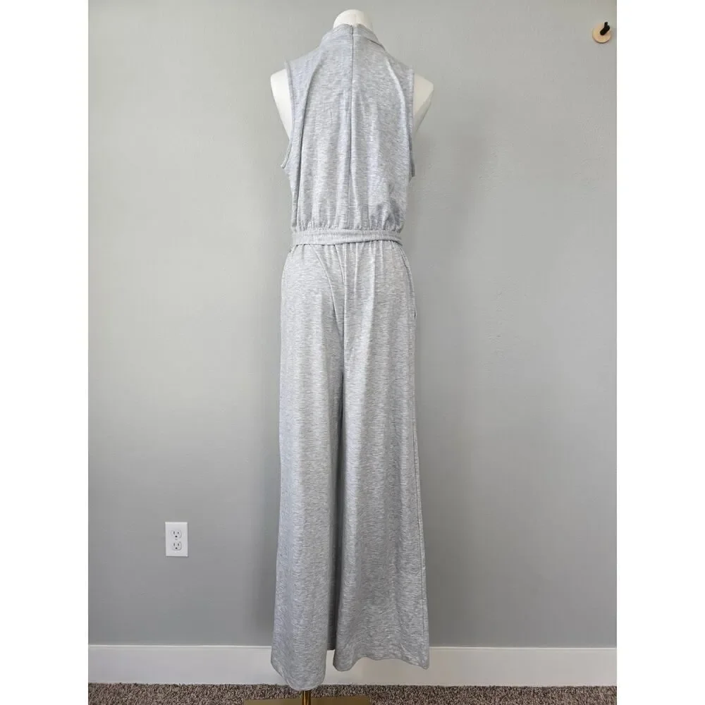 Marc New York Grey Sleeveless Jumpsuit Size M Soft Knit Tie Waist Pockets